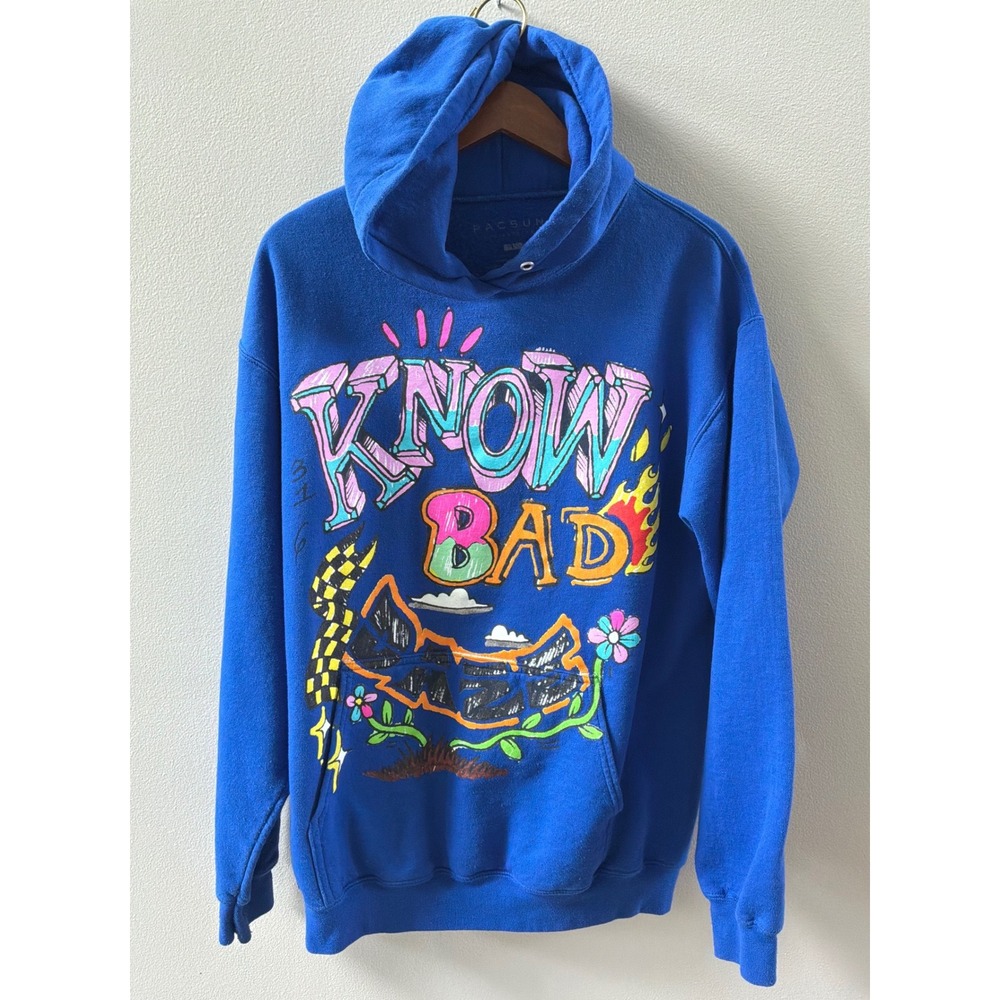 PacSun Lost Souls Hoodie Blue Graphic More Love Know Bad Sweatshirt Large
